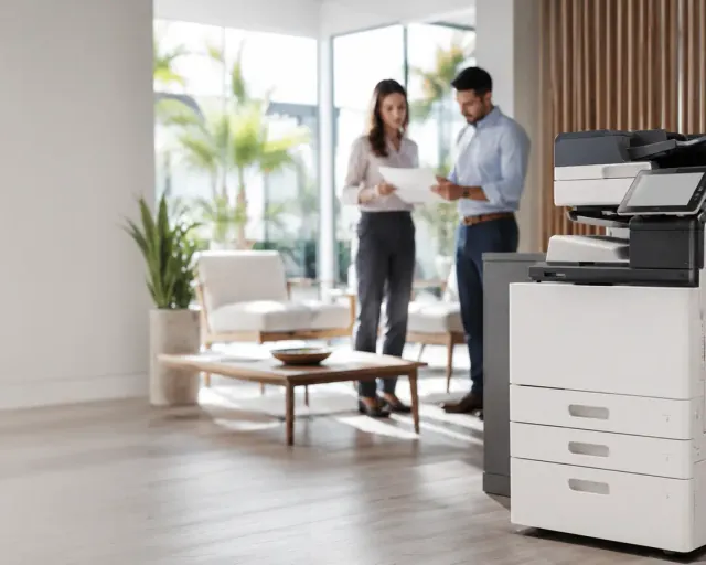 Modern multifunction copier in a bright South Florida office