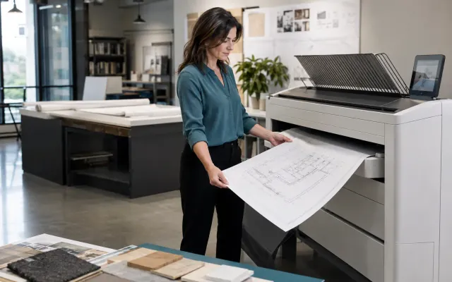 Architecture engineering and construction team using a wide-format plan workflow