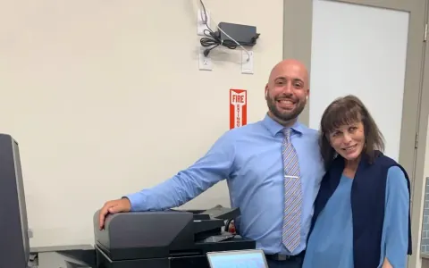 Business customer with office copier equipment