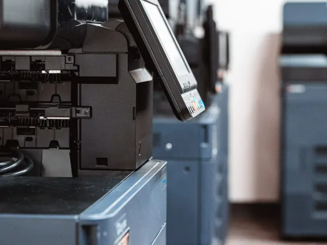 Business copier control panel and internal components inspected during service